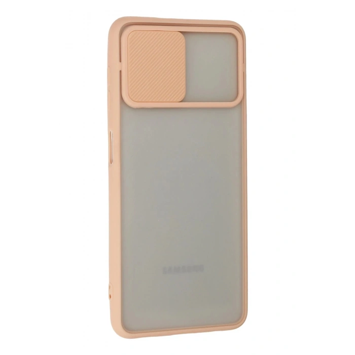 Newface Samsung Galaxy A22 Kılıf Palm Buzlu Kamera Sürgülü Silikon - Pembe
