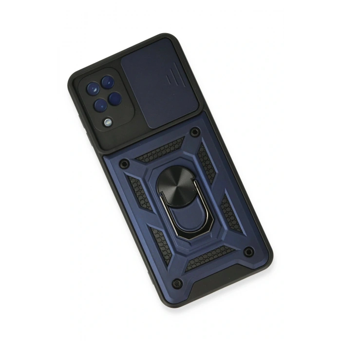 Newface Samsung Galaxy A22 Kılıf Pars Lens Yüzüklü Silikon - Lacivert
