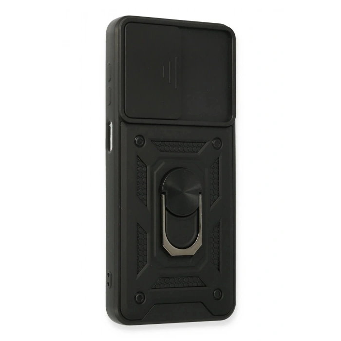 Newface Samsung Galaxy A22 Kılıf Pars Lens Yüzüklü Silikon - Siyah