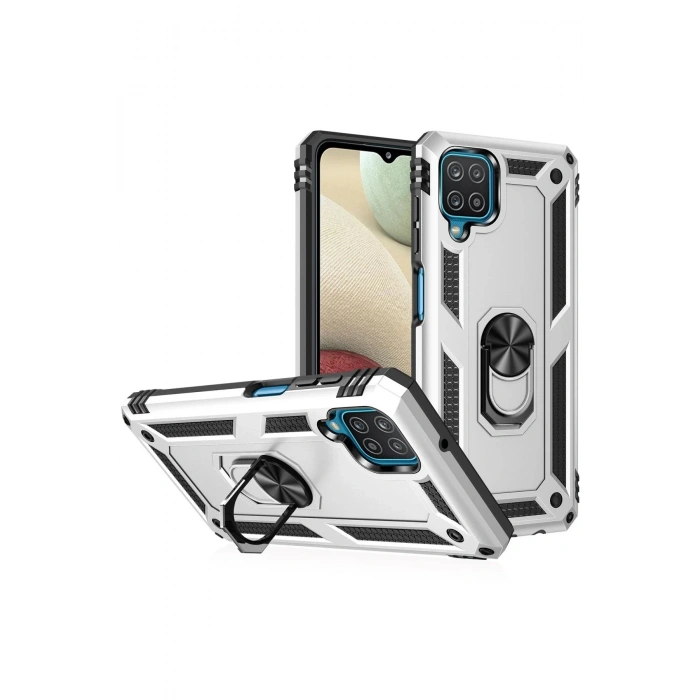 Newface Samsung Galaxy A22 Kılıf Sofya Yüzüklü Silikon Kapak - Gümüş