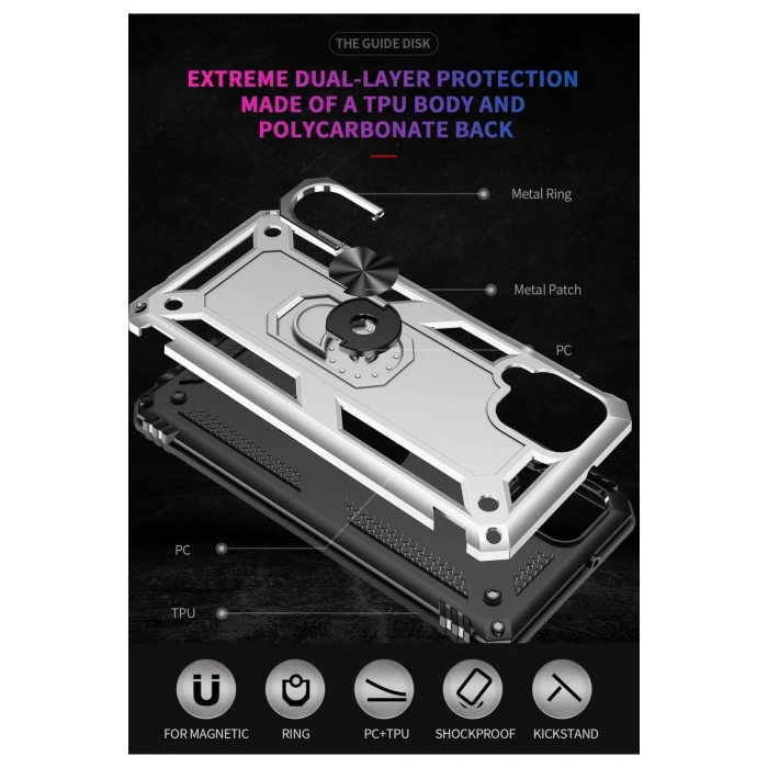 Newface Samsung Galaxy A22 Kılıf Sofya Yüzüklü Silikon Kapak - Gümüş