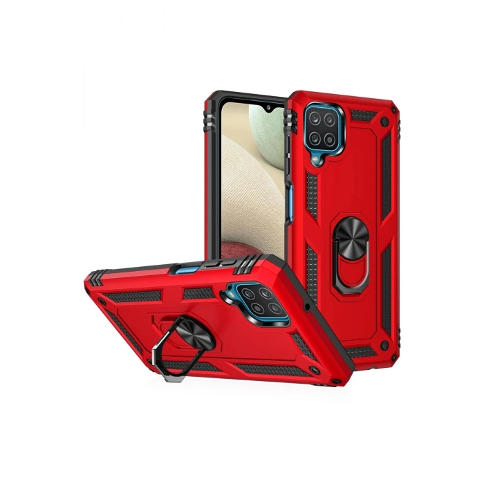 Newface Samsung Galaxy A22 Kılıf Sofya Yüzüklü Silikon Kapak - Kırmızı