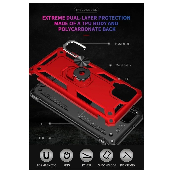 Newface Samsung Galaxy A22 Kılıf Sofya Yüzüklü Silikon Kapak - Kırmızı