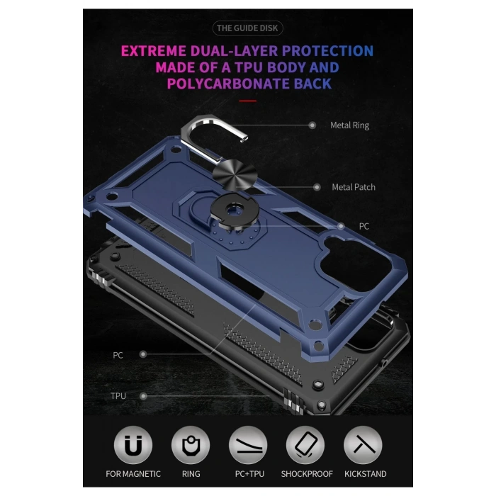 Newface Samsung Galaxy A22 Kılıf Sofya Yüzüklü Silikon Kapak - Lacivert