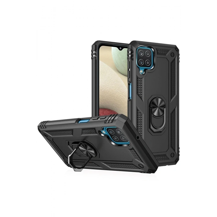 Newface Samsung Galaxy A22 Kılıf Sofya Yüzüklü Silikon Kapak - Siyah