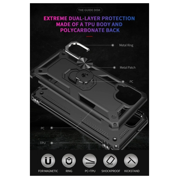 Newface Samsung Galaxy A22 Kılıf Sofya Yüzüklü Silikon Kapak - Siyah