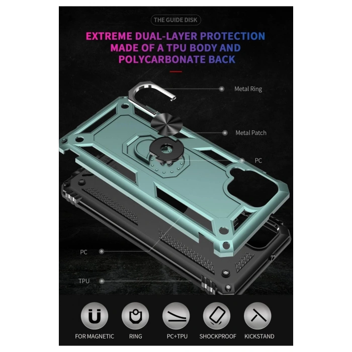 Newface Samsung Galaxy A22 Kılıf Sofya Yüzüklü Silikon Kapak - Yeşil