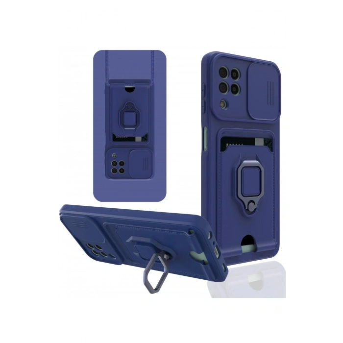 Newface Samsung Galaxy A22 Kılıf Zuma Kartvizitli Yüzüklü Silikon - Lacivert