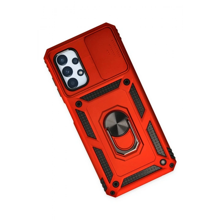 Newface Samsung Galaxy A23 4G Kılıf Pars Lens Yüzüklü Silikon - Kırmızı