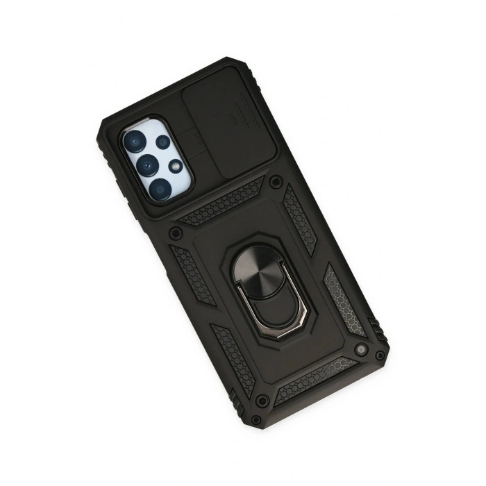 Newface Samsung Galaxy A23 4G Kılıf Pars Lens Yüzüklü Silikon - Siyah