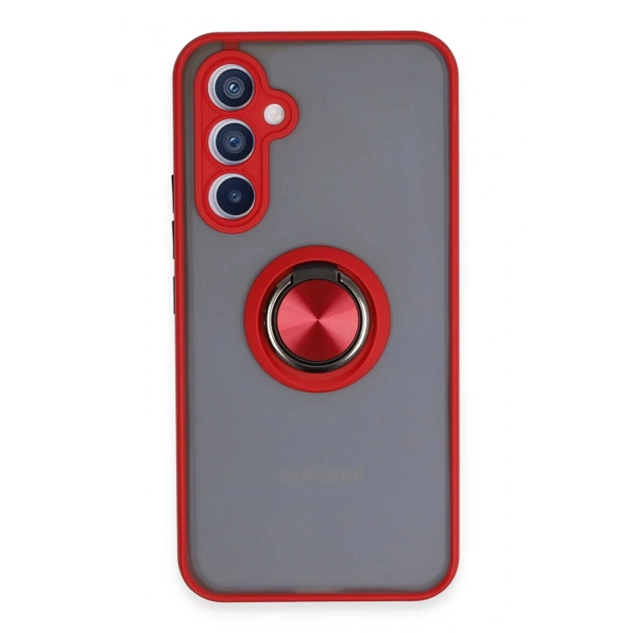 Newface Samsung Galaxy A34 5G Kılıf Montreal Yüzüklü Silikon Kapak - Kırmızı