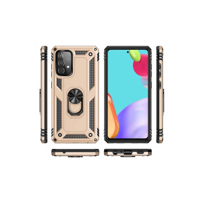 Newface Samsung Galaxy A52 Kılıf Sofya Yüzüklü Silikon Kapak - Gold