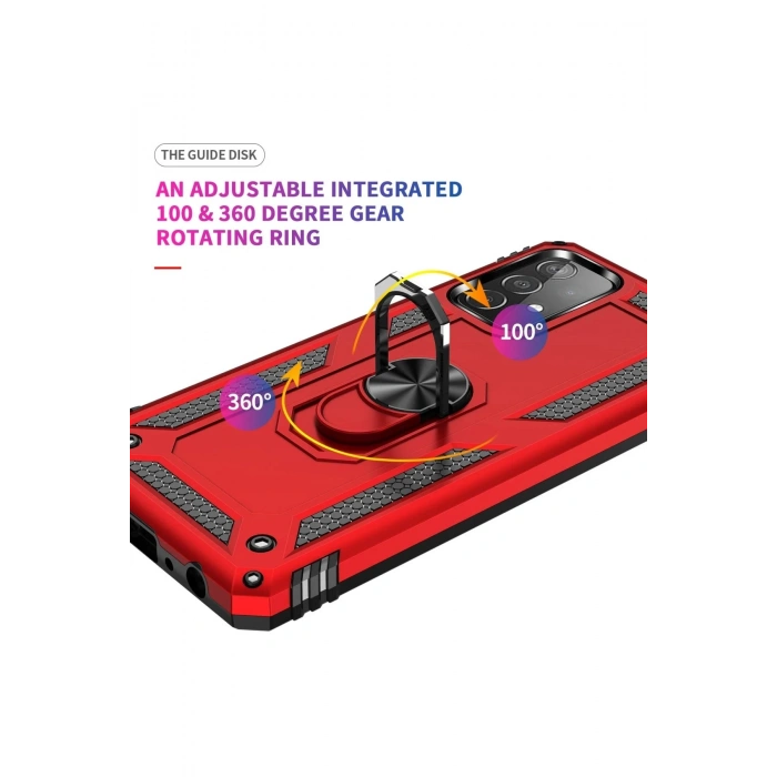 Newface Samsung Galaxy A52 Kılıf Sofya Yüzüklü Silikon Kapak - Kırmızı