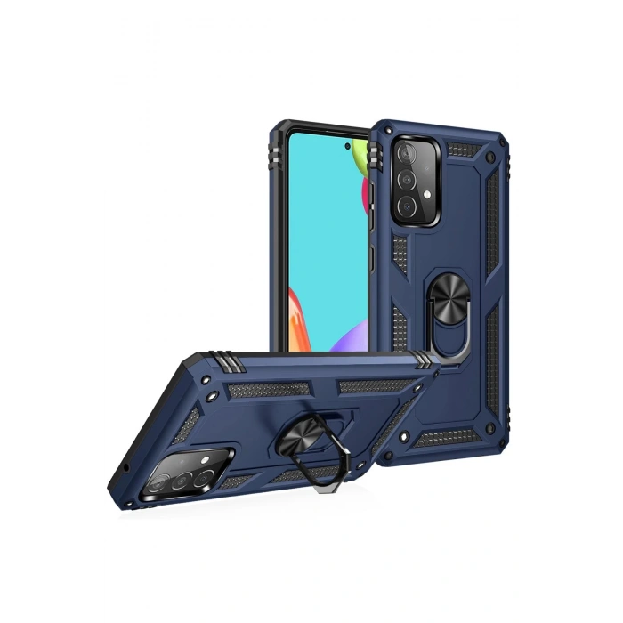 Newface Samsung Galaxy A52 Kılıf Sofya Yüzüklü Silikon Kapak - Lacivert