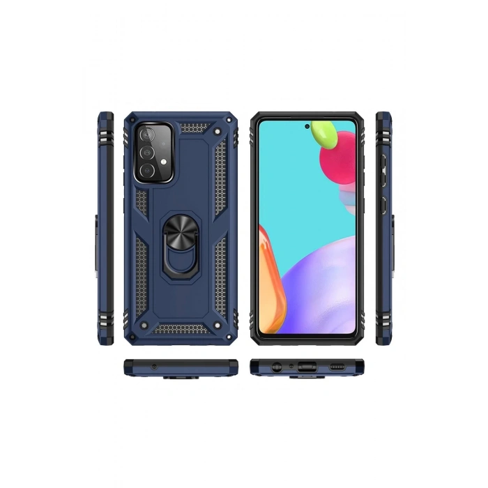 Newface Samsung Galaxy A52 Kılıf Sofya Yüzüklü Silikon Kapak - Lacivert