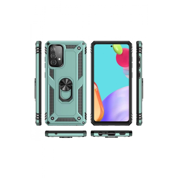 Newface Samsung Galaxy A53 5G Kılıf Sofya Yüzüklü Silikon Kapak - Yeşil