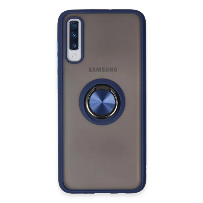 Newface Samsung Galaxy A70 Kılıf Montreal Yüzüklü Silikon Kapak - Lacivert