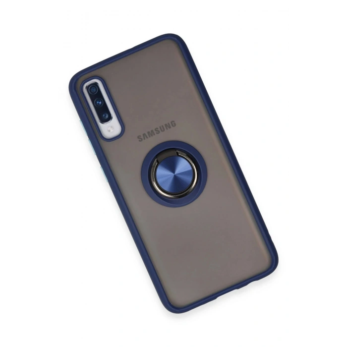 Newface Samsung Galaxy A70 Kılıf Montreal Yüzüklü Silikon Kapak - Lacivert