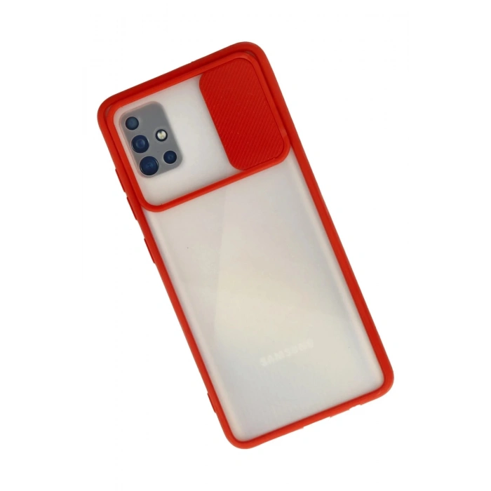 Newface Samsung Galaxy A71 Kılıf Palm Buzlu Kamera Sürgülü Silikon - Kırmızı