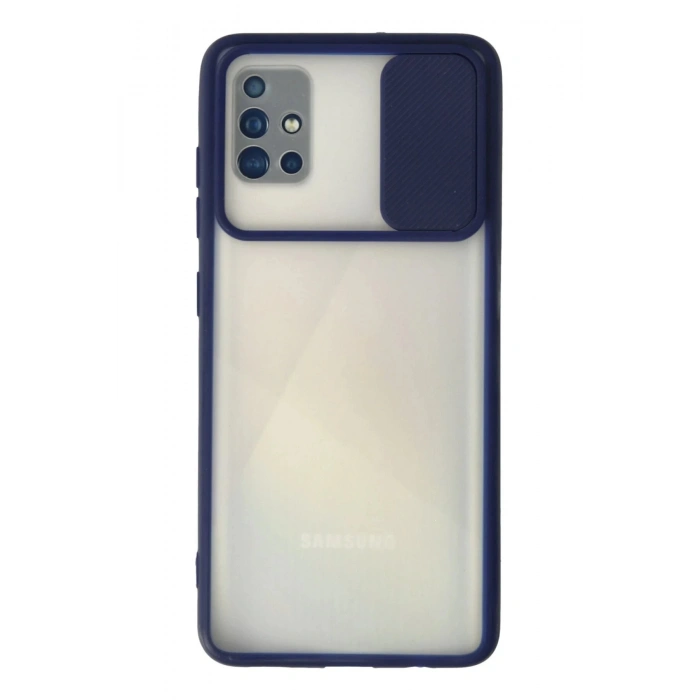 Newface Samsung Galaxy A71 Kılıf Palm Buzlu Kamera Sürgülü Silikon - Lacivert