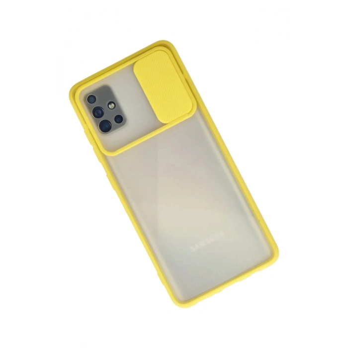 Newface Samsung Galaxy A71 Kılıf Palm Buzlu Kamera Sürgülü Silikon - Sarı