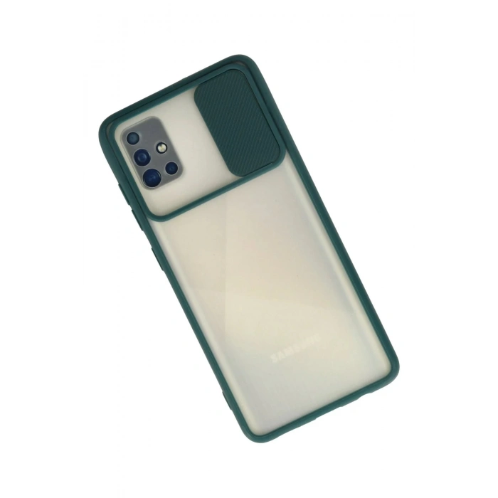 Newface Samsung Galaxy A71 Kılıf Palm Buzlu Kamera Sürgülü Silikon - Yeşil