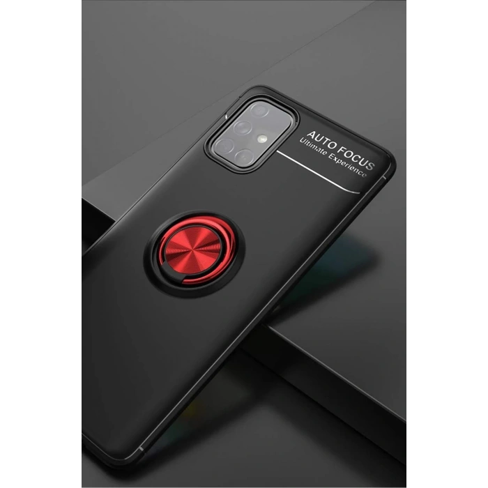 Newface Samsung Galaxy A71 Kılıf Range Yüzüklü Silikon - Siyah-Kırmızı