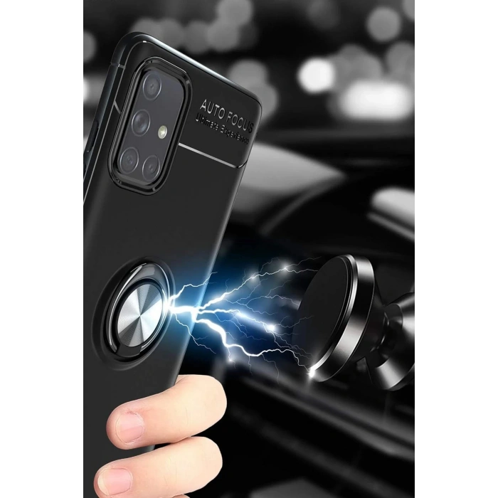 Newface Samsung Galaxy A71 Kılıf Range Yüzüklü Silikon - Siyah-Kırmızı