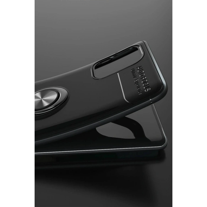 Newface Samsung Galaxy A71 Kılıf Range Yüzüklü Silikon - Siyah-Kırmızı