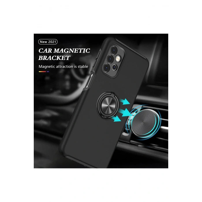 Newface Samsung Galaxy A72 Kılıf Elit Yüzüklü Kapak - Siyah