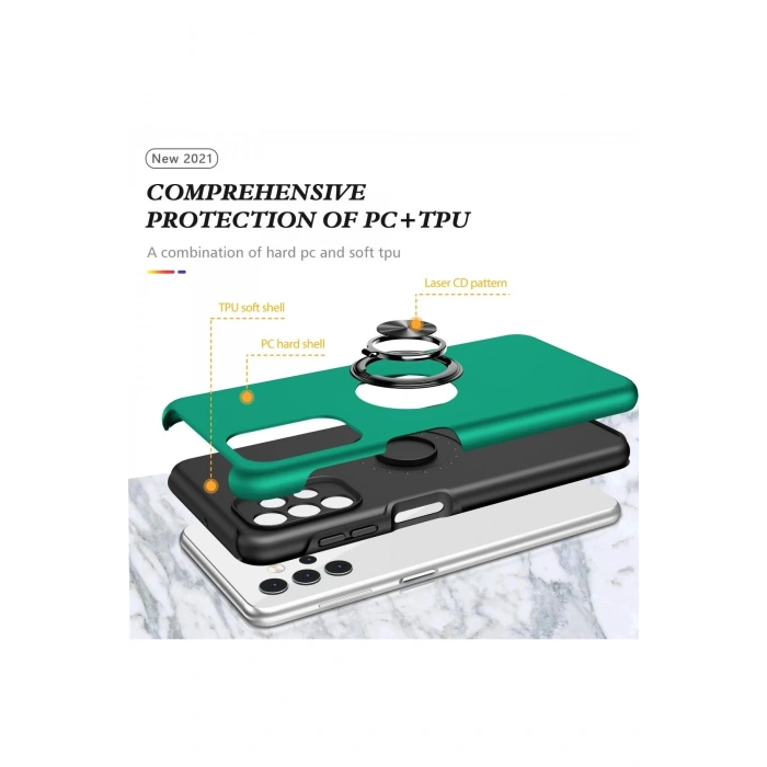 Newface Samsung Galaxy A72 Kılıf Elit Yüzüklü Kapak - Yeşil