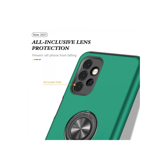 Newface Samsung Galaxy A72 Kılıf Elit Yüzüklü Kapak - Yeşil
