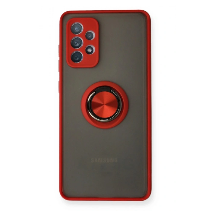 Newface Samsung Galaxy A72 Kılıf Montreal Yüzüklü Silikon Kapak - Kırmızı