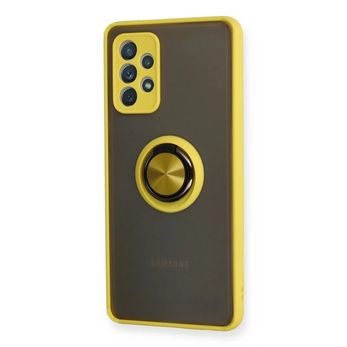 Newface Samsung Galaxy A72 Kılıf Montreal Yüzüklü Silikon Kapak - Sarı