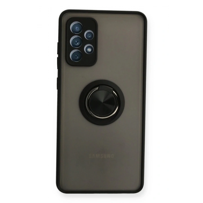 Newface Samsung Galaxy A72 Kılıf Montreal Yüzüklü Silikon Kapak - Siyah