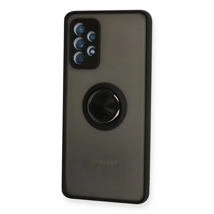 Newface Samsung Galaxy A72 Kılıf Montreal Yüzüklü Silikon Kapak - Siyah