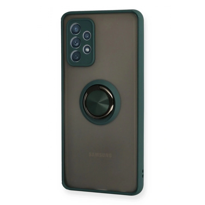 Newface Samsung Galaxy A72 Kılıf Montreal Yüzüklü Silikon Kapak - Yeşil