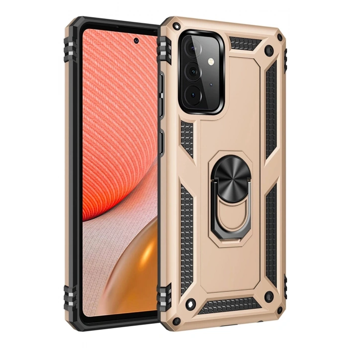 Newface Samsung Galaxy A72 Kılıf Sofya Yüzüklü Silikon Kapak - Gold