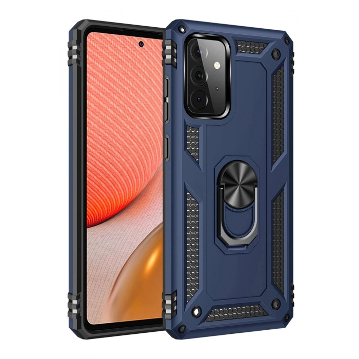 Newface Samsung Galaxy A72 Kılıf Sofya Yüzüklü Silikon Kapak - Lacivert