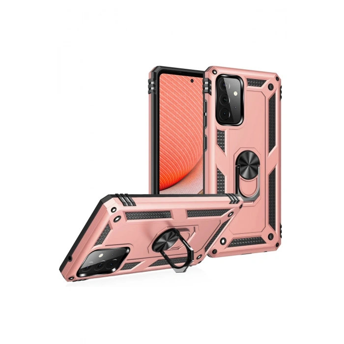 Newface Samsung Galaxy A72 Kılıf Sofya Yüzüklü Silikon Kapak - Rose