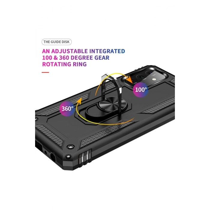 Newface Samsung Galaxy A72 Kılıf Sofya Yüzüklü Silikon Kapak - Siyah