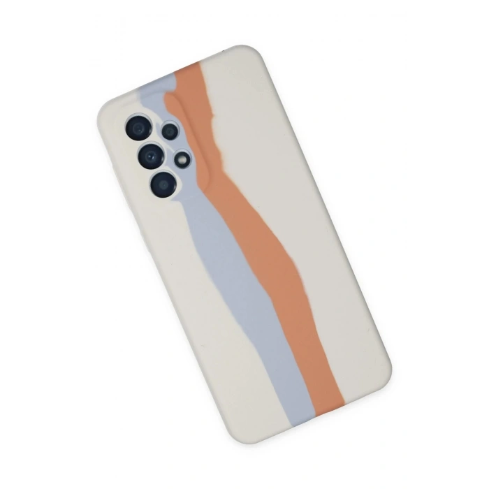 Newface Samsung Galaxy A73 5G Kılıf Ebruli Lansman Silikon - Beyaz-Turuncu