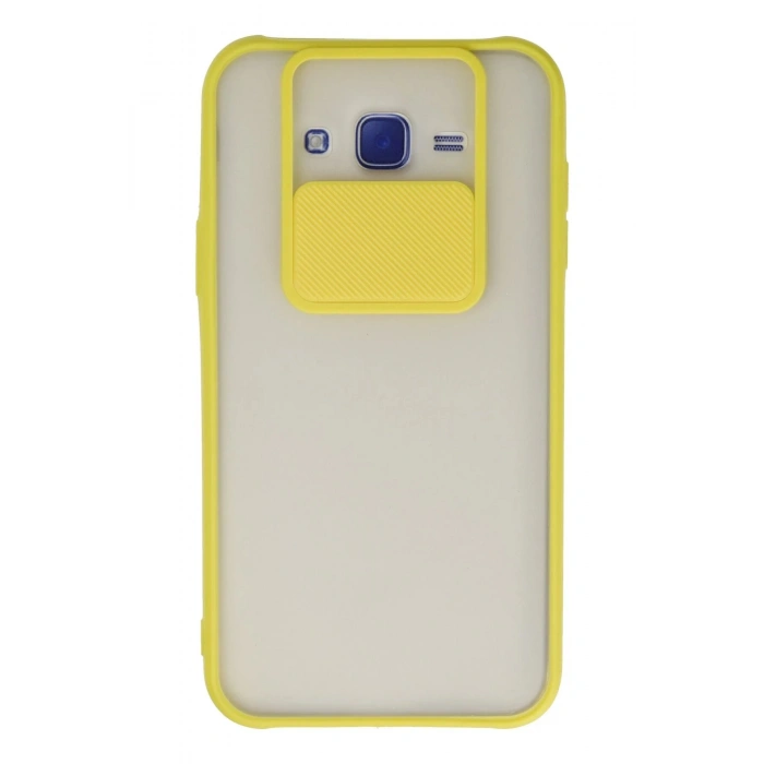 Newface Samsung Galaxy J7 Kılıf Palm Buzlu Kamera Sürgülü Silikon - Sarı