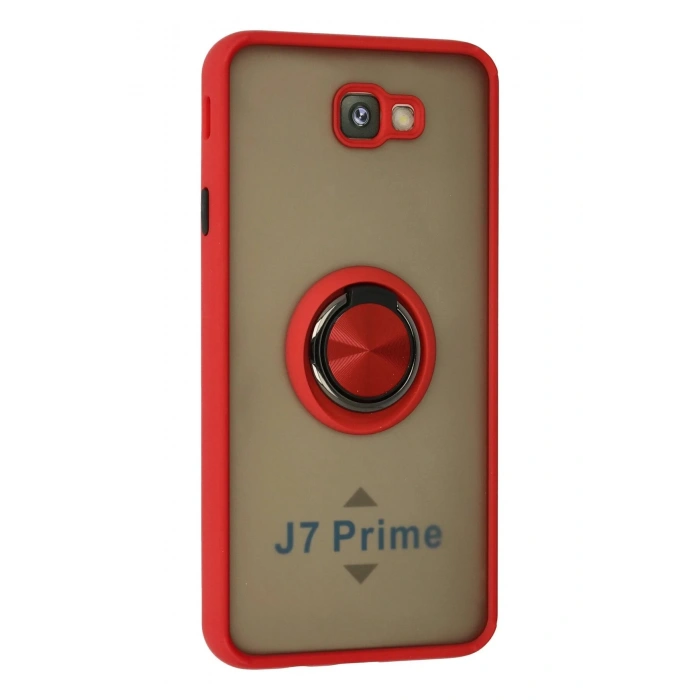 Newface Samsung Galaxy J7 Prime Kılıf Montreal Yüzüklü Silikon Kapak - Kırmızı