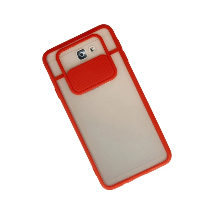 Newface Samsung Galaxy J7 Prime Kılıf Palm Buzlu Kamera Sürgülü Silikon - Kırmızı