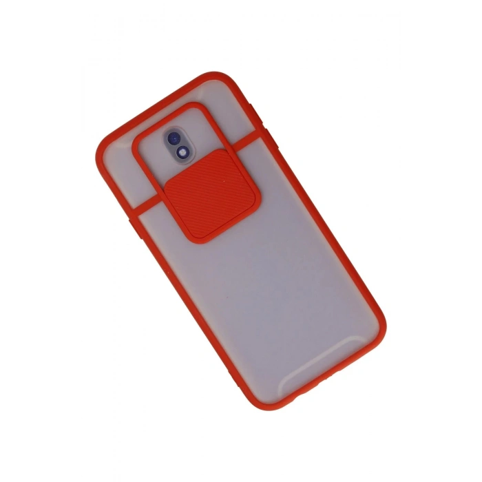 Newface Samsung Galaxy J7 Pro / J730 Kılıf Palm Buzlu Kamera Sürgülü Silikon - Kırmızı