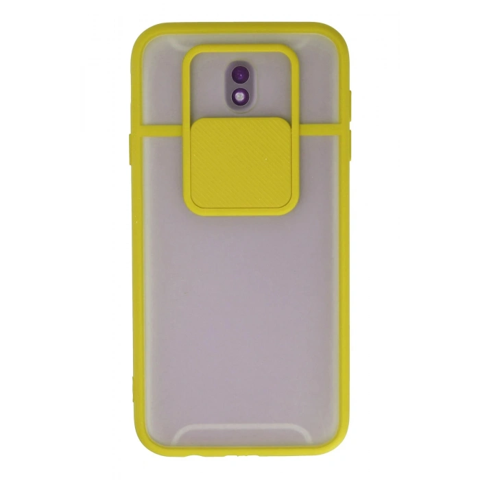Newface Samsung Galaxy J7 Pro / J730 Kılıf Palm Buzlu Kamera Sürgülü Silikon - Sarı