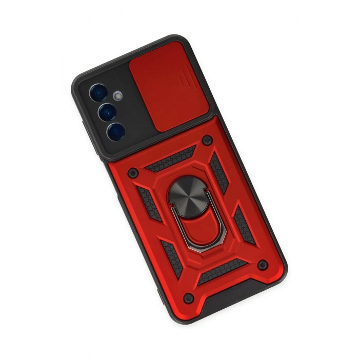 Newface Samsung Galaxy M13 Kılıf Pars Lens Yüzüklü Silikon - Kırmızı