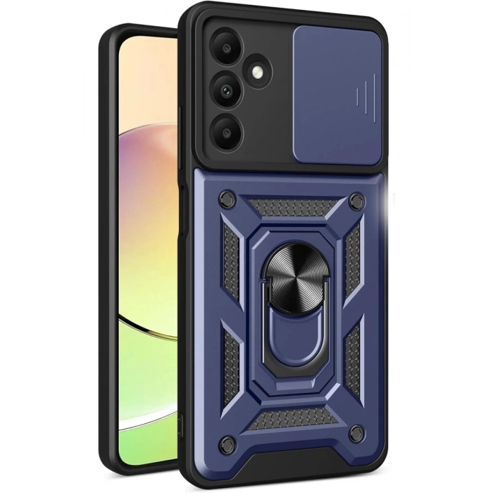 Newface Samsung Galaxy M15 Kılıf Pars Lens Yüzüklü Silikon - Lacivert