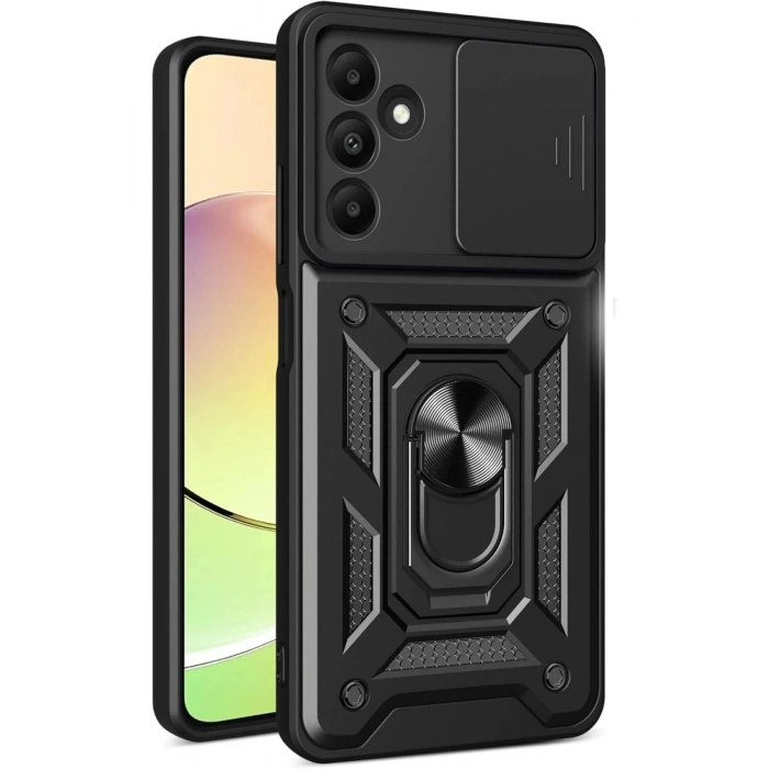 Newface Samsung Galaxy M15 Kılıf Pars Lens Yüzüklü Silikon - Siyah